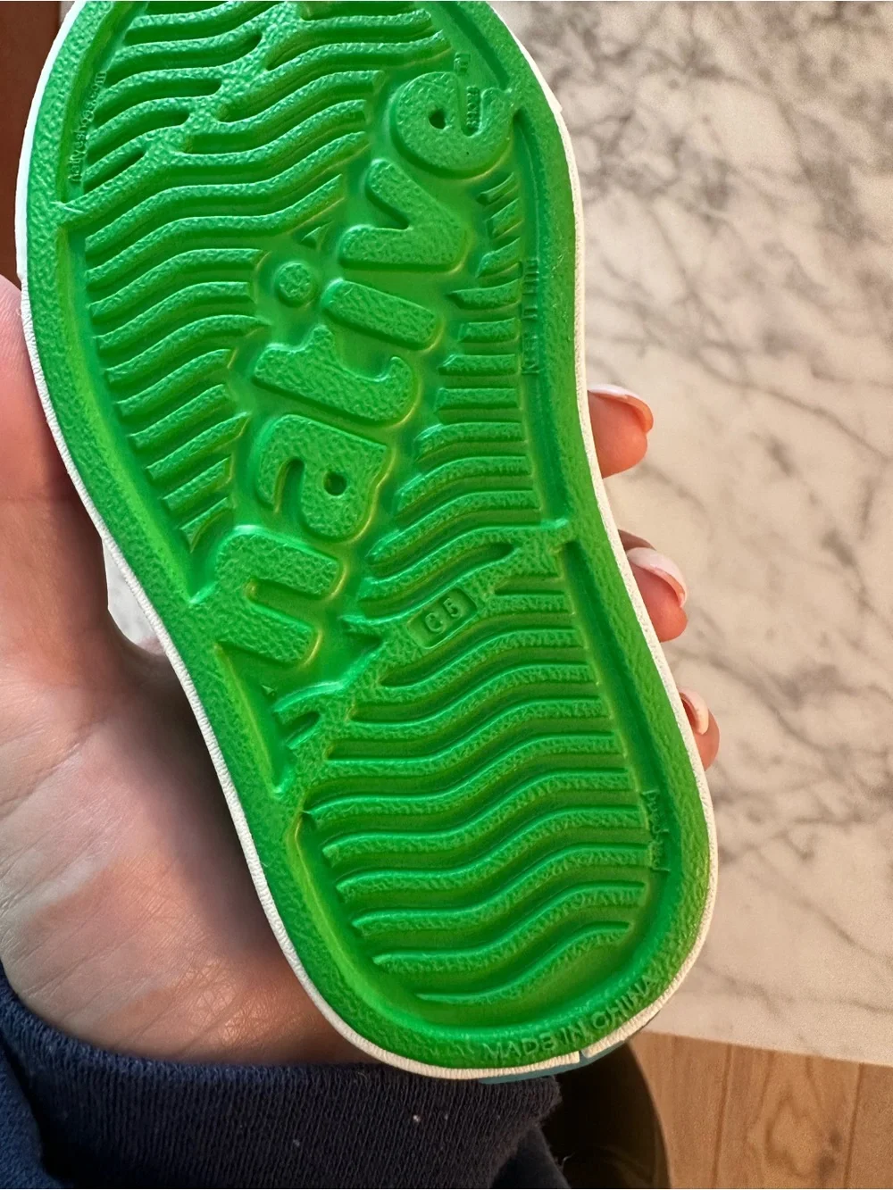 Native Kids Water Slip-On Shoes in Bright Green with White Toecap size C5